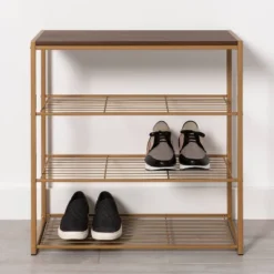 4 Tier Shoe Rack Brass With Walnut Wood - Brightroomâ„¢